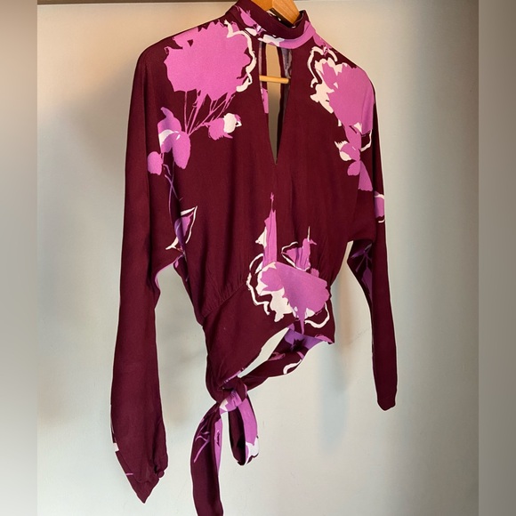Free People Womens Top Say You Love Me Floral Print Keyhole Blouse Plum XS - Picture 1 of 5